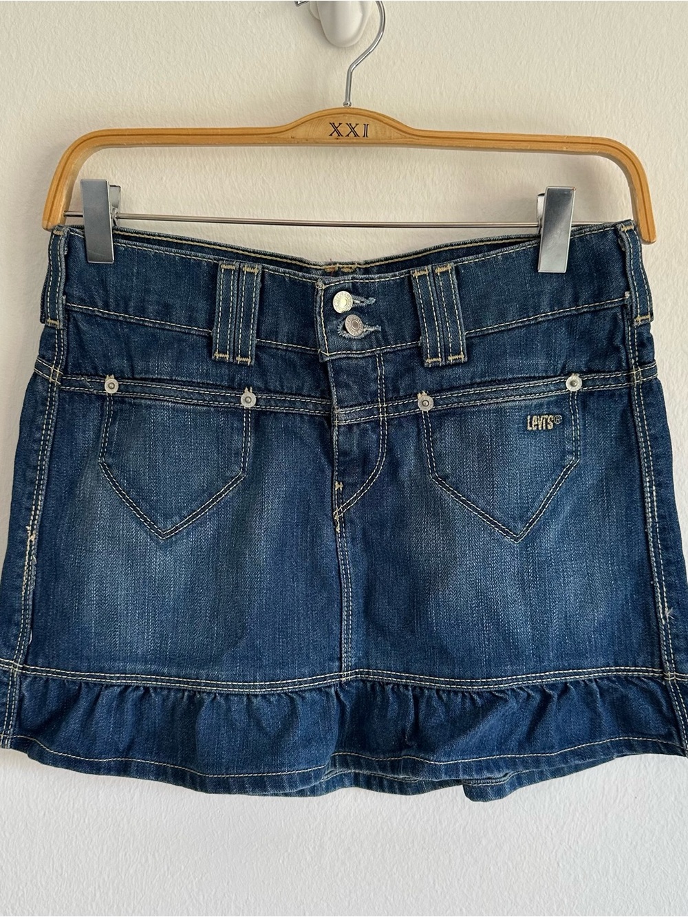 Vintage Y2K Levi’s Skirt Mini Denim Jean Blue Ruffle Fairy Whimsigoth Grunge XS